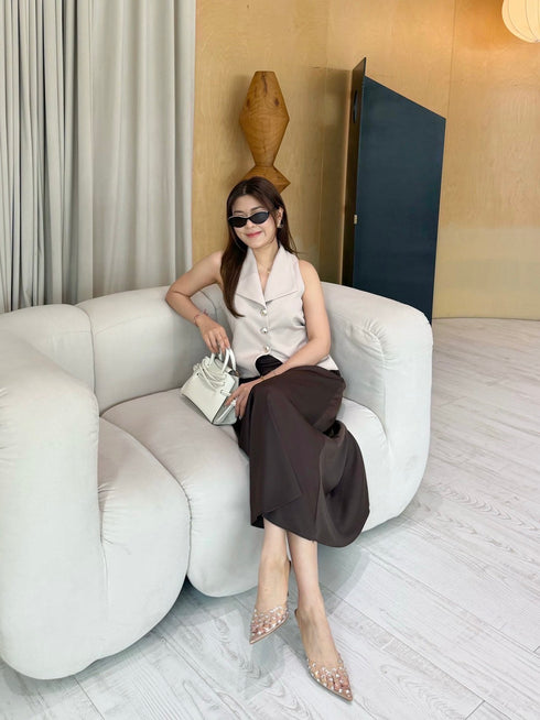 Collar Down Sleeveless Vest With Skirts Sets